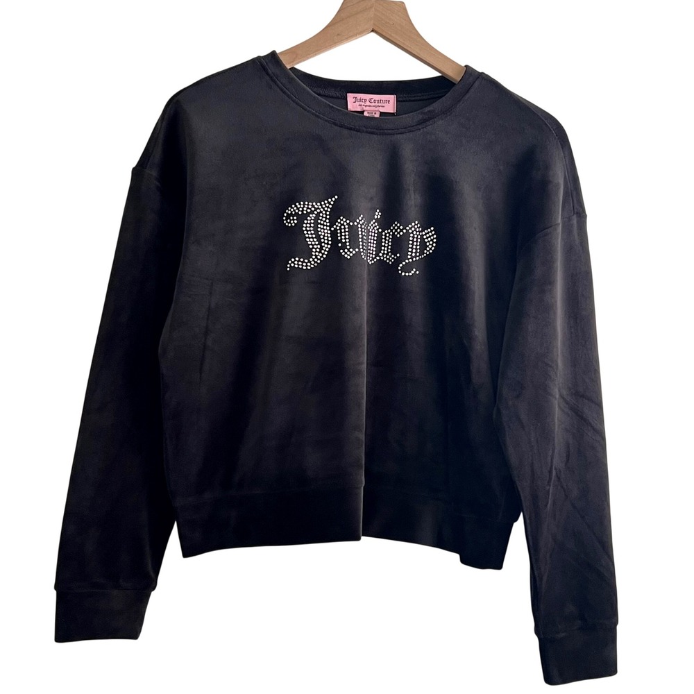Juicy Couture Medium Pullover Classic "Juicy" Velour Sweatshirt NWT Black Flaw